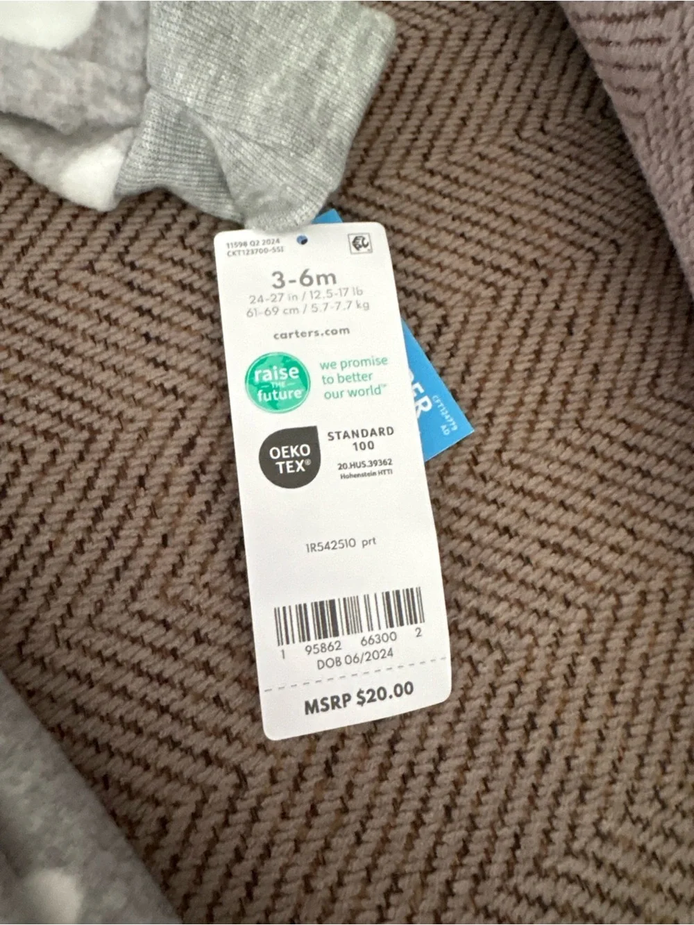 Grey Sleep Sack with White Cloud, Sun & Moon Print